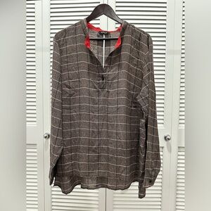Worth New York Grey & Red Multicolor Plaid Blouse Top Shirt M